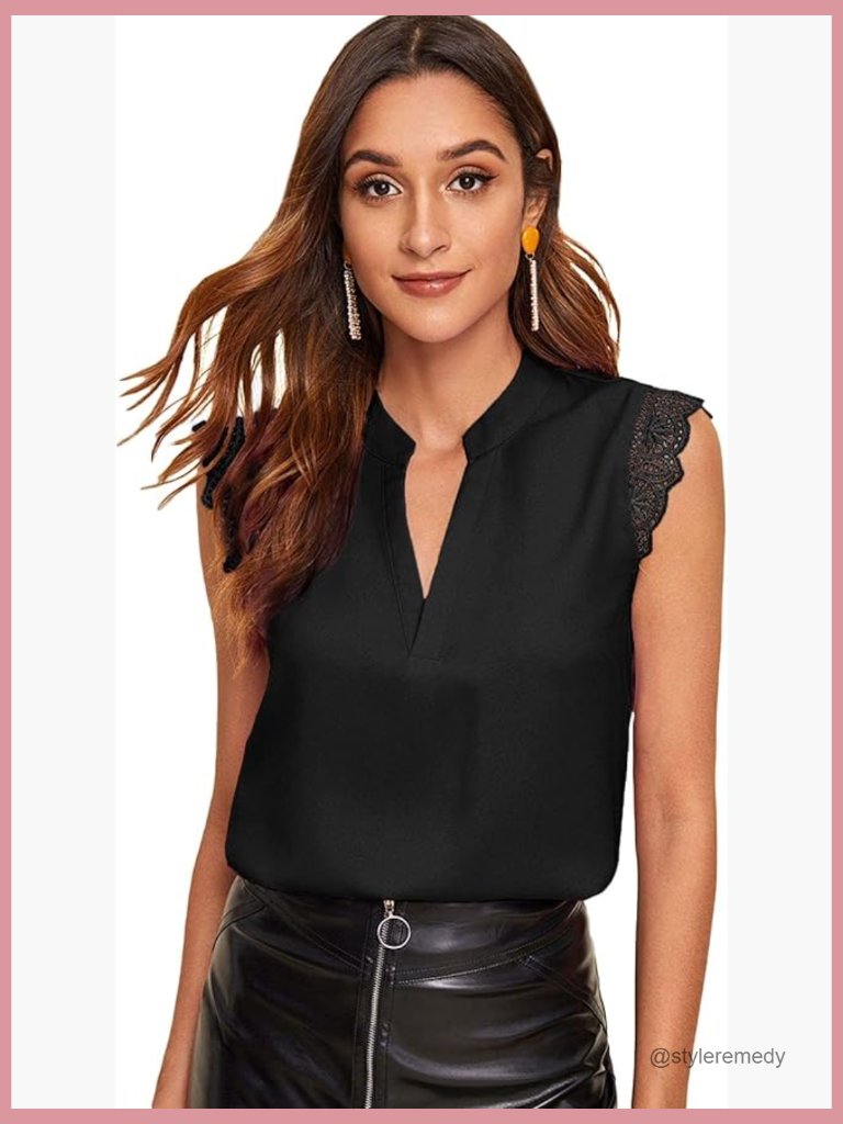 Elegant Notch V Neck Sleeveless Guipure Lace Blouse Work Tank Top